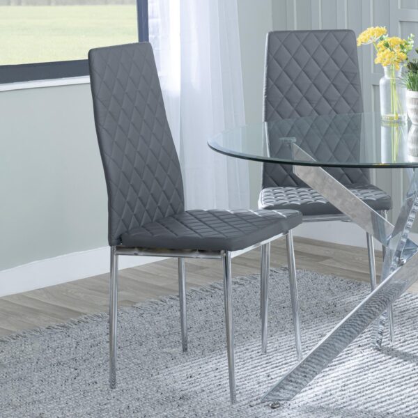 Salvo Dining Chairs in Grey Colour Leather and Chrome Metal Legs - Image 6