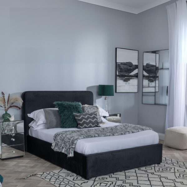 Cameo Black Fabric 4ft 6in Double Ottoman Storage Bed