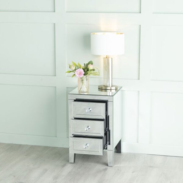 Vasari Mirrored 3 Drawer Bedside Cabinet - Image 2