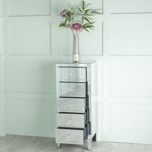 Vasari Mirrored 5 Drawer Narrow Chest - Image 2