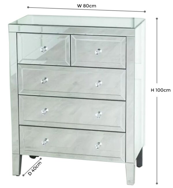 Vasari Mirrored 3+2 Drawer Chest - Image 3