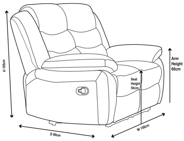 Sydney Brown Fabric 3 Seater Recliner Sofa - Image 6