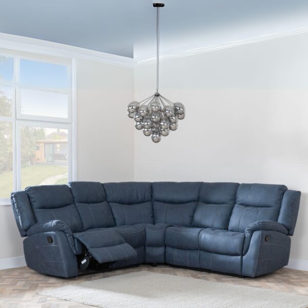 Rowe Denim Blue Leather Look Fabric Recliner Corner Sofa - Image 2