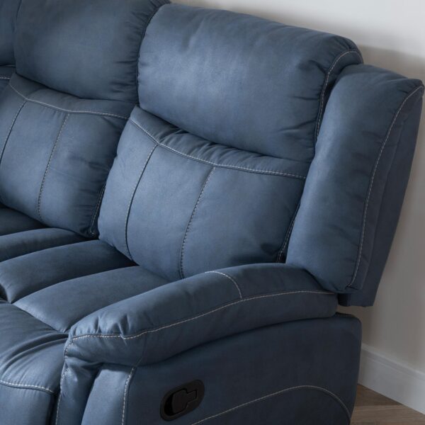 Rowe Denim Blue Leather Look Fabric Recliner Corner Sofa - Image 3