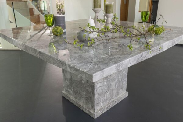 Anza 140cm Square Grey Marble Dining Table - 6 Seater - Image 3