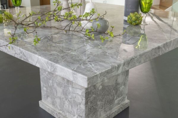 Anza 140cm Square Grey Marble Dining Table - 6 Seater - Image 2
