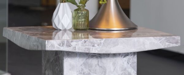 Anza Square Grey Marble Lamp Table - Image 3