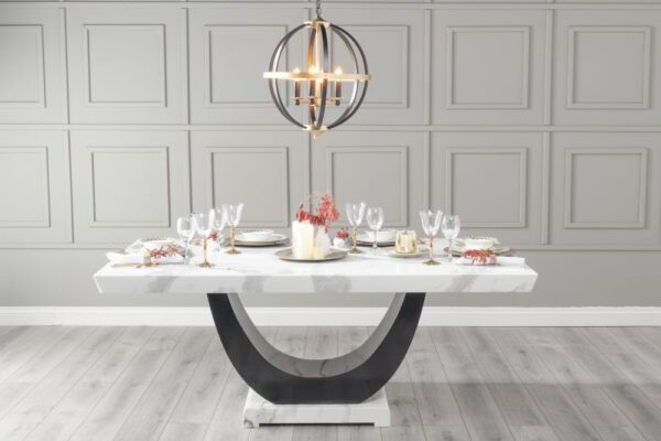 Omega White Marble and Black High Gloss 4/6 Seater Dining Table And Chair Set - Image 2
