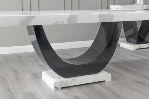 Omega White Marble and Black High Gloss 4/6 Seater Dining Table And Chair Set - Image 3