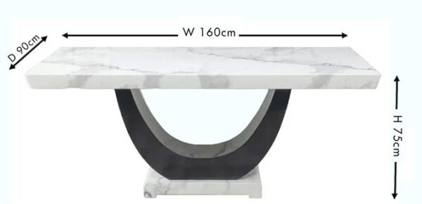 Omega White Marble and Black High Gloss 4/6 Seater Dining Table And Chair Set - Image 4