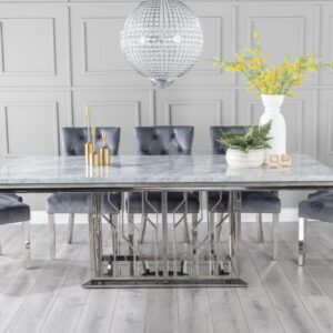 Mercury Grey Marble and Chrome 6/8 Seater Dining Table And Chair Set - 220cm