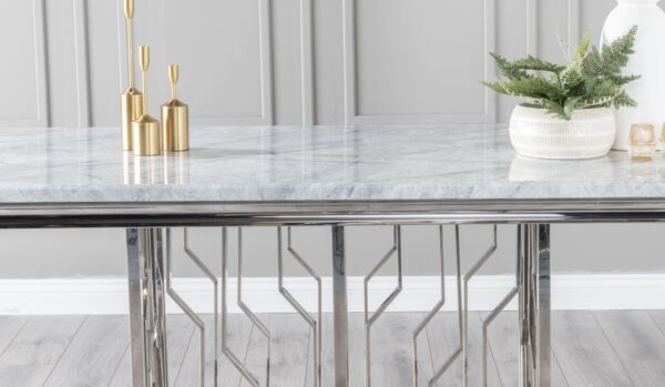 Mercury Grey Marble and Chrome 6/8 Seater Dining Table And Chair Set - 220cm - Image 4