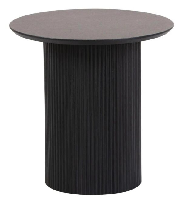 Renzo Black Round End Table with Fluted Ribbed Drum Base - Image 3
