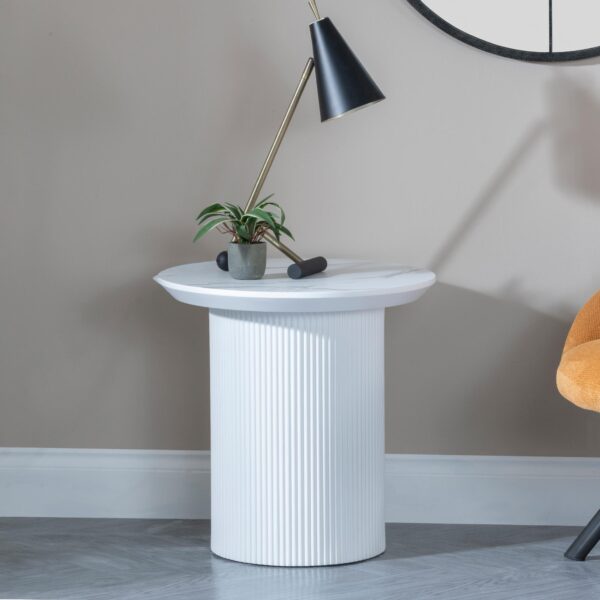 Mondrian White Melamine Top Round Fluted Lamp Table