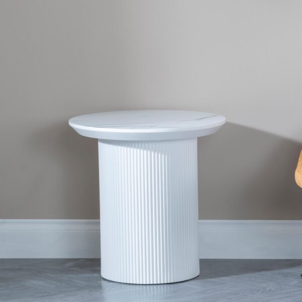 Mondrian White Melamine Top Round Fluted Lamp Table - Image 2