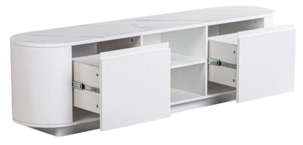 Mondrian White Melamine Top Curved Fluted TV Unit - Image 2