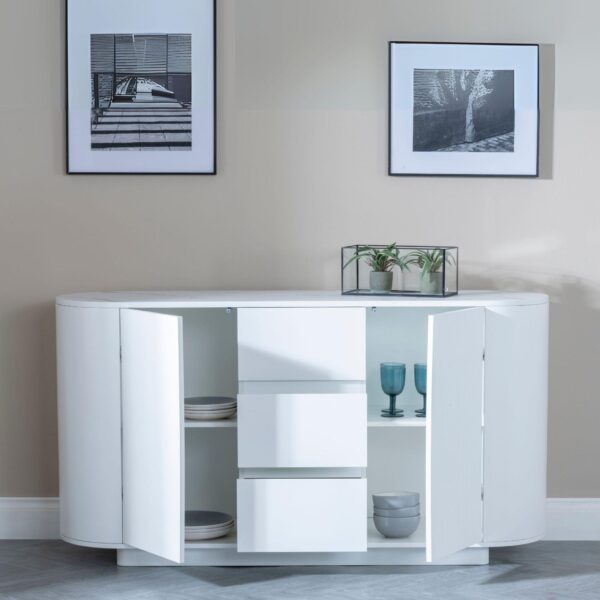 Mondrian White Melamine Top Curved Fluted Sideboard - Image 2