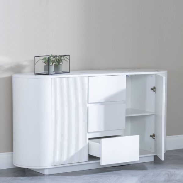 Mondrian White Melamine Top Curved Fluted Sideboard - Image 3