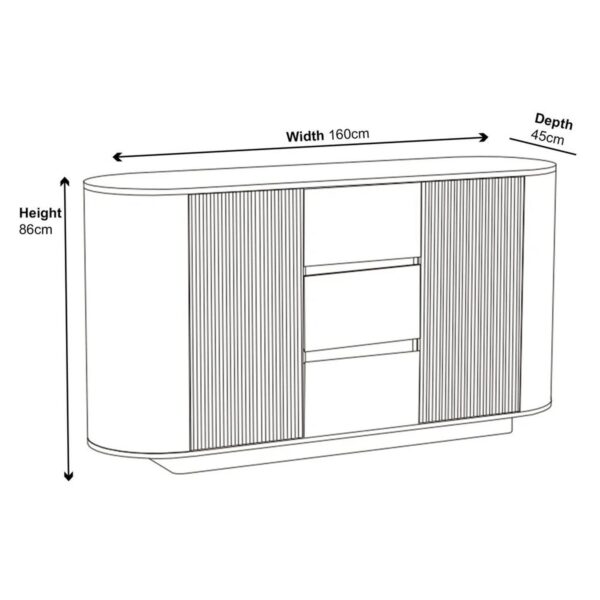 Mondrian White Melamine Top Curved Fluted Sideboard - Image 7