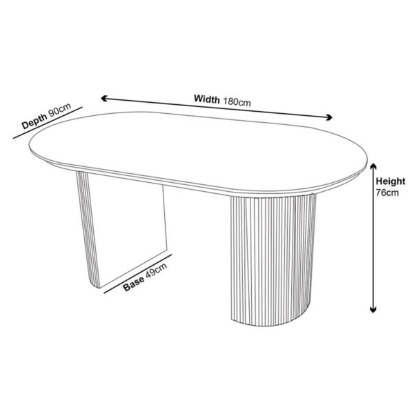 Mondrian 6 Seater White Melamine Top Oval Fluted Dining Table - Image 2