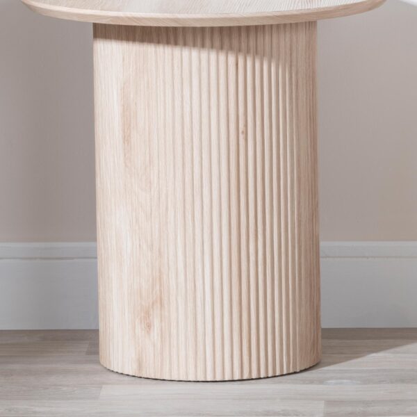 Renzo Oak Round End Table with Fluted Ribbed Drum Base - Image 2