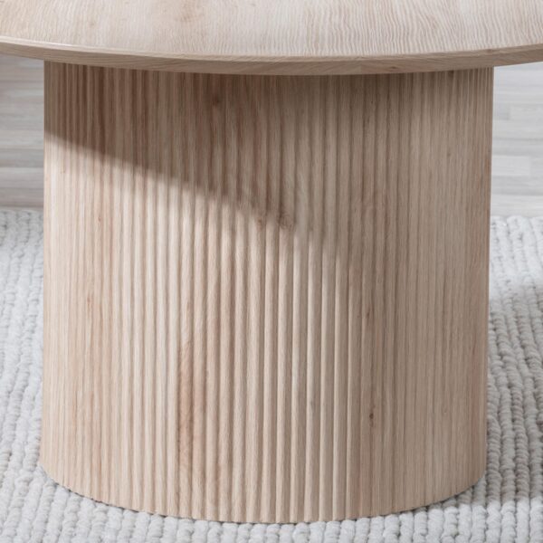 Renzo Oak Round Coffee Table with Fluted Ribbed Drum Base - Image 3