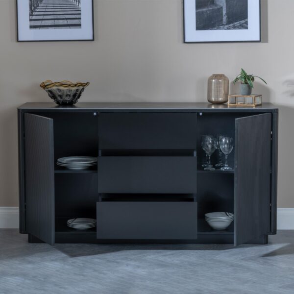 Dante Black Ceramic Fluted Large Sideboard - Image 2