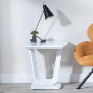 Alpen White Gloss Lamp Table with Glass Top