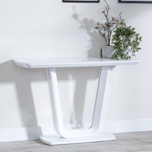 Alpen White Gloss Console Table with Glass Top