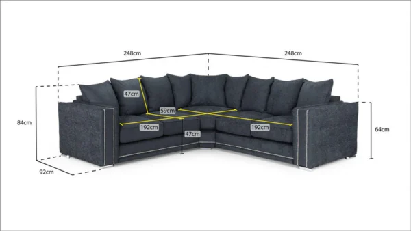 Bentley Corner Sofa Suite Charcoal | Fabric Corner Sofa - Image 3