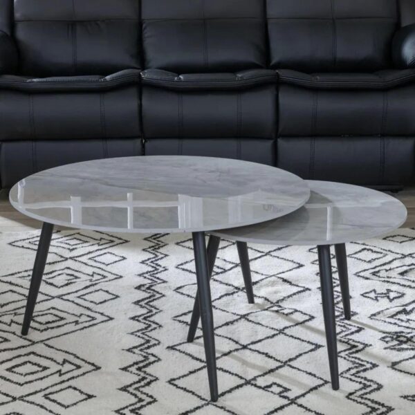 Sardinia White/Grey/Black Round Ceramic Coffee Table (Set of 2) - Image 2