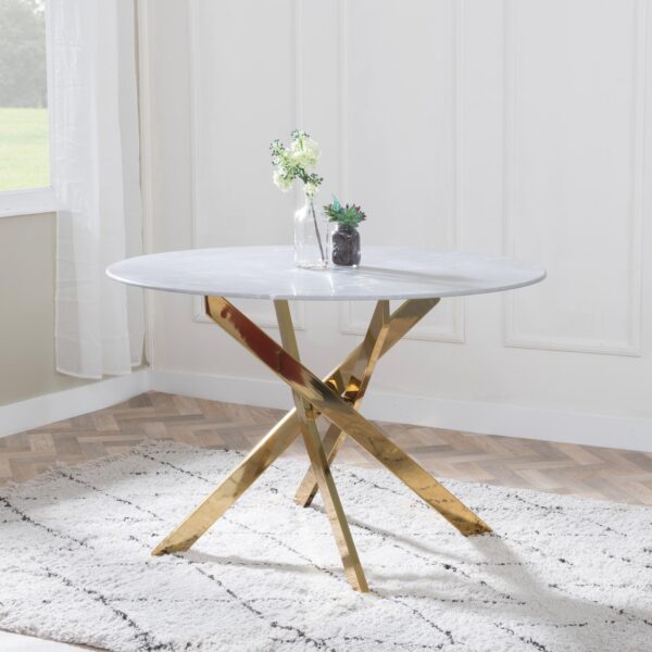 Sutton 110cm Gold Round Dining Table - Top Options Available - Image 2