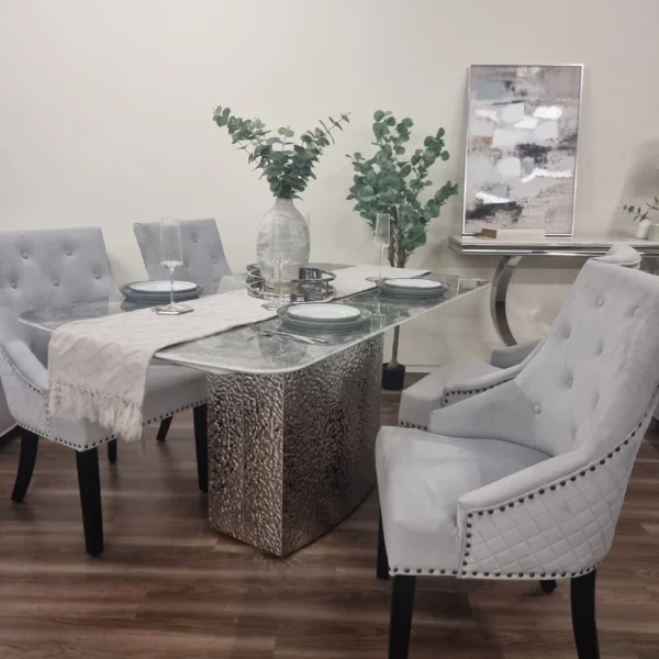 Roma Crystal Grey Dining Table And 6 Chairs Set