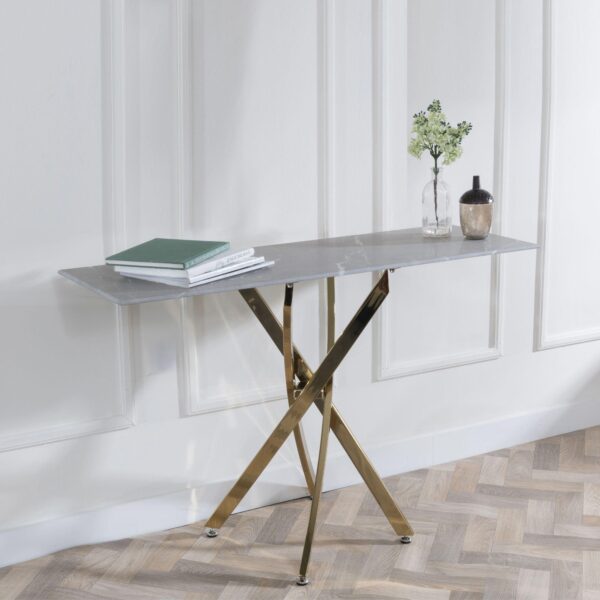 Sutton Gold Console Table - 120cm Glass Top Pattern Options Available - Image 2