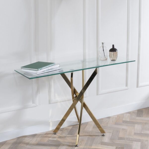 Sutton Gold Console Table - 120cm Glass Top Pattern Options Available - Image 3