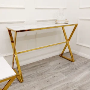 Zion Gold Console Table with Polar White Sintered Top