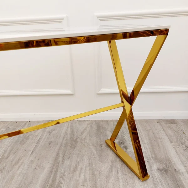 Zion Gold Console Table with Polar White Sintered Top - Image 3