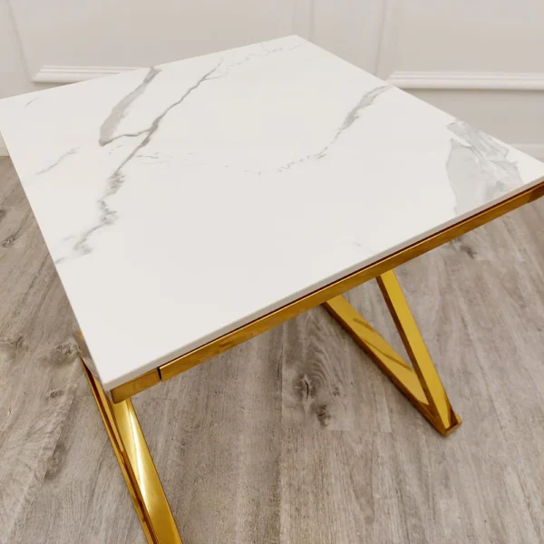 Zion Gold Lamp Table with Polar White Sintered Top - Image 2