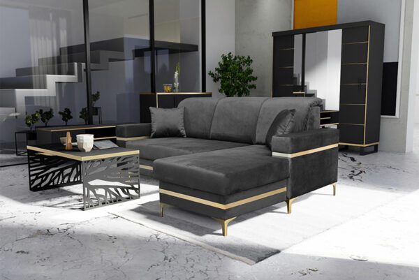 Florence Grey Gold Corner Sofa Bed