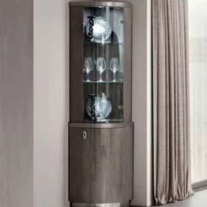 Armonia Italian Silver Birch Corner Display Cabinet