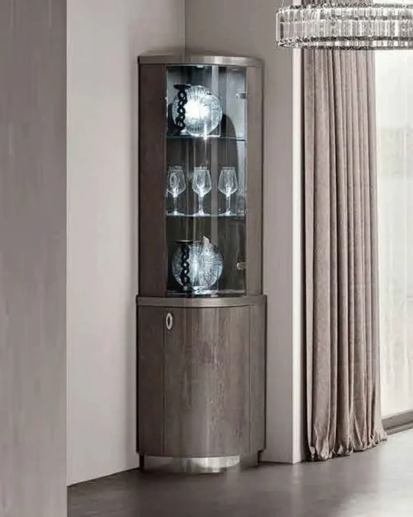 Armonia Italian Silver Birch Corner Display Cabinet