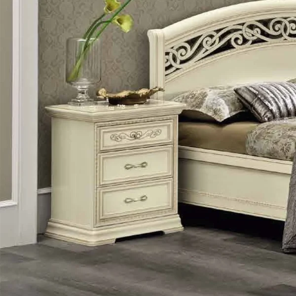 Torriani Ivory Italian 3 Drawer Bedside Cabinet