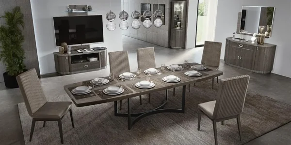 Armonia Italian Silver Birch Dining Set with Flute Fabric Chair