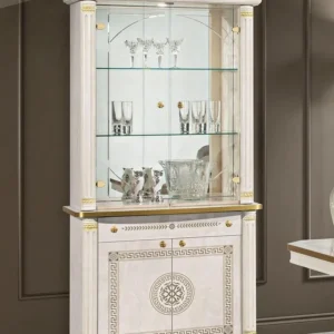 H2O Design Aurora Beige Birch Gold Italian 2 Door Display Cabinet