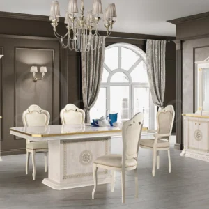 H2O Design Aurora Beige Birch Gold Italian Rectangular Extending Dining Set with Brigitte Chairs