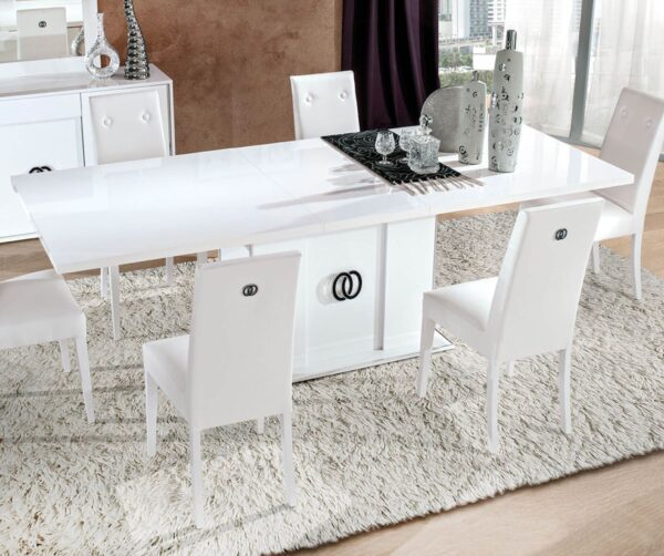 H2O Design Athen White Italian Extending Dining Set with 6 Dining Chairs