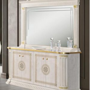 H2O Design Aurora Beige Birch Gold Italian 4 Door Sideboard