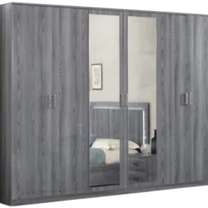 Nicole Grey Italian 6 Door Wardrobe with Mirrors