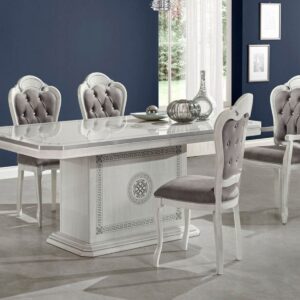 H2O Design Aurora Birch White Silver Italian Rectangular Extending Dining Set with Brigitte Chairs
