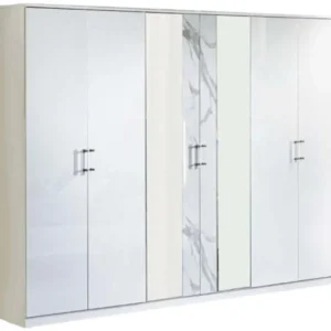 Cristal White Marble Italian 6 Door Wardrobe with Mirrors